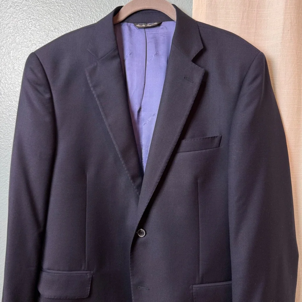 Saks Fifth Avenue Blazer Men Navy Blue Ermenegildo Zegna Cloth Made in Italy 42T
